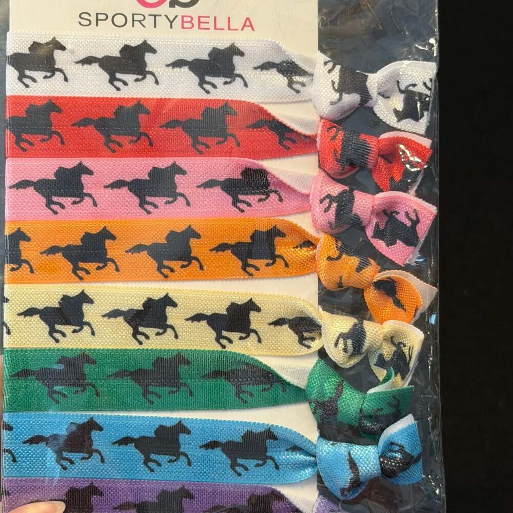 SportyBella Multi-Colored Equestrian Horse Elastic Hair Ties Set - 8 Pack - Picture 2 of 6